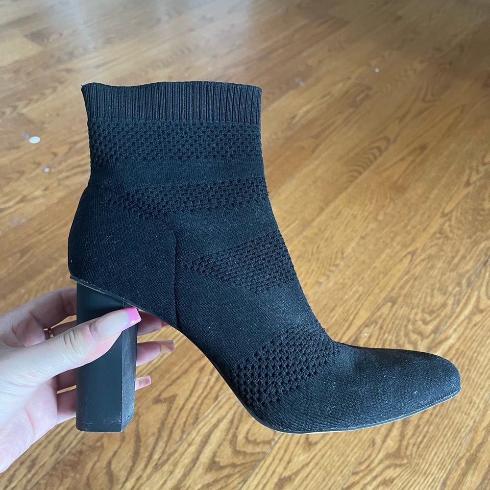 Black Knit Sock Bootie with Block Heel - Women